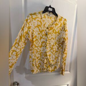 Ann Taylor Loft Yellow and White Floral Cardigan Sz M